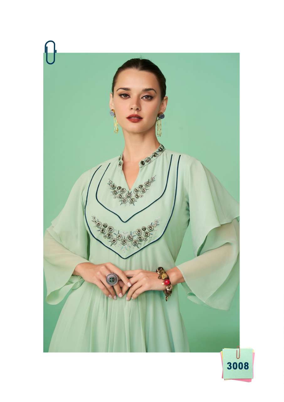 S3forever-Glamore Shine Vol 2 - Georgette-Embroidery-Long-Gown-Kurti-Heavy-Malai-Crape-Inner-3008-C1